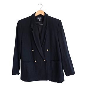 Vintage KGR Black 100% Wool Double Breasted Blazer Jacket 14 USA Equestrian